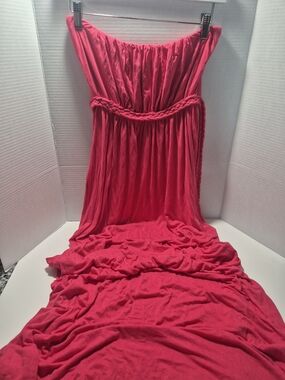 Strapless Bra-Lined Maxi Dress with Braided Belt — Vibrant Pink